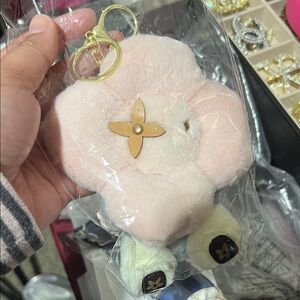 Vivis Pink Plush Flower Keychain